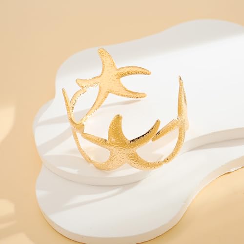 Gold Chunky Cuff Bracelet for Women Coral Ginkgo Leaf Statement Vintage Bracelets Trendy Gold Statement Jewelry - color: starfish bracelet