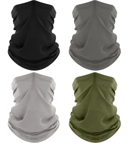 ROXUN 4 Pack Neck Gaiter, Cooling Breathable Face Mask UV Protection Scarf Hiking Bandana for Men/Women - color: Black+gray+light Gray+army Green