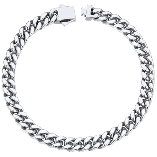 ChainsHouse Stainless Steel Cuban Link Bracelet for Men, 5mm/7mm/9mm/12mm Width, 7.5"/8.3"/9" Length, Black/18K Gold Plated Chain Wrist Bracelets for Men, with Gift Box - color: a. 5mm width-steel, size: 7.5 Inches
