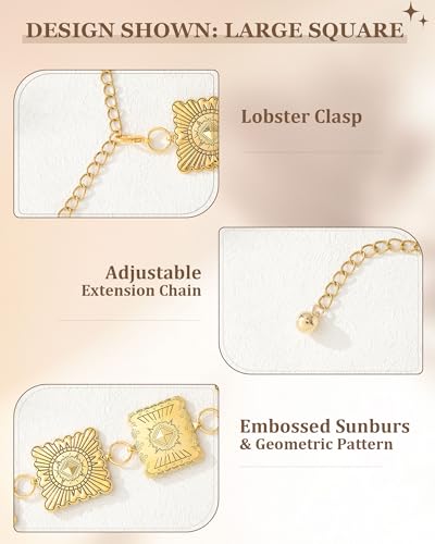 AWAYTR Chain Belt for Women – Adjustable Boho Metal Waist Chain Belt Gold Sliver for Dresses Jeans Country Concert Outfit - color: Gold-large Square