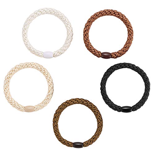 Hair Ties for Women Girls, Funtopia 30 Pcs Elastics Hair Bands Ponytail Holders for Thick Hair, No Damage No Crease Hair Elastics (Black/Brown/White/Beige/Coffee) - color: 1.Neutral