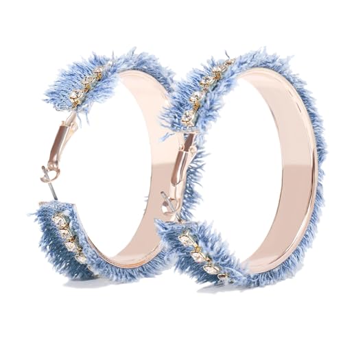 Coiris Bohemian Statement Dangle Earrings for Women Denim Leather Shells Pearl Polygonal Leaf Circle Drop Earrings for Women - style: Rhinestone-B
