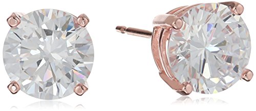 Amazon Essentials Plated Sterling Silver Cubic Zirconia Stud Earrings (Round & Princess) - color: White/Rose Gold, size: 8 mm, style: Round Cut