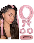 Yanibest Heatless Curls Overnight, Soft Heatless Hair Curler to Sleep in, No Heat Ribbon Wrap, Heatless Curling Set for Long Short Hair with Hair Scrunchies and Clip - color: PurplePink