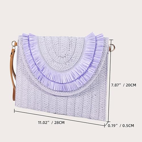 Crossbody Bags for Women, Straw Clutch Purses, Bohemian Handmade Woven Envelope Package, Tassel Handbags for Women | Bohemian - color: Purple