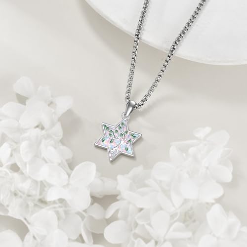 ONEFINITY Tree of Life Necklace 925 Sterling Silver Abalone Shell Celtic Knot Pendant Necklace for Women Jewelry - style: White Opal Star David