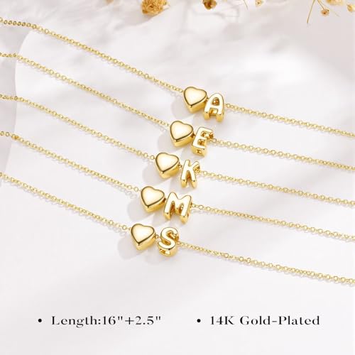 Yoosteel Heart Initial Necklaces for Women Girls - 14K Gold-Plated Letter A-Z Initial Heart Necklace for Girls Kids Jewelry Teen Girl Gifts Personalized Birthday Gifts - color: S