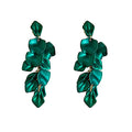 Long Acrylic Rose Petal Earrings Dangle Exaggerated Flower Earrings Drop Statement Floral Tassel Earrings for Women - color: Dark Green