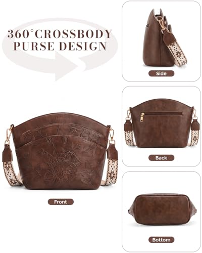 Crossbody Bags For Women, Vegan Leather Crossbody Purses with Boho Strap, Daily Travel Shoulder Handbag - color: Coffee Brown