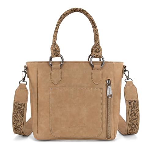 Montana West Western Cowhide Crossbody Bag for Women Designer Leather Tassel Top Handle Handbags - color: Beige