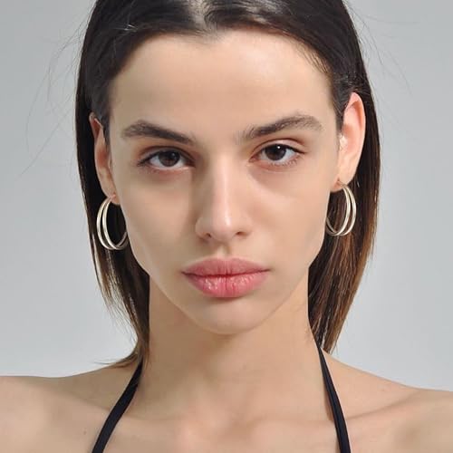 OOOPEL Large Thin Double Hoop Earrings for Women Lightweight Hypoallergenic 925 Sterling Silver Post 14K Gold Hoops Non Tarnish Sturdy Big Thin Double Layered Hoop Earrings 30/40/50/60mm - color: Silver, size: 30mm