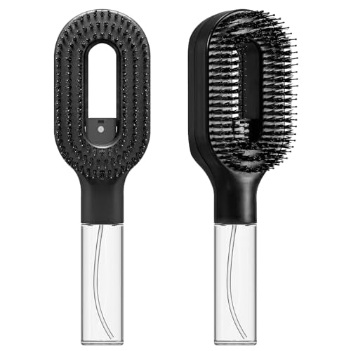 2-in-1 Manual Non-Electric Detangler Hair Brush with Built-In Mister Spray, Wet & Dry Detangling Brush for Curly, Wavy & Straight Hair, No-Tangle Anti-Frizz Brush，Reservoir 50ml.(Black) - color: Black