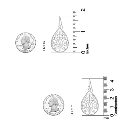 LeCalla Sterling Silver Dangle Earrings for Women | 925 Sterling Silver Long Interlocked Handmade Textured Drop Earring for Women - color: Filigree Teardrop