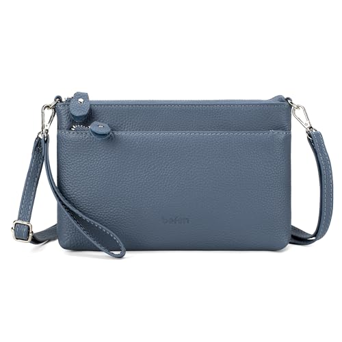 befen Genuine Leather Wristlet Clutch Wallet Purses with RFID Blocking, Small Crossbody Bags Shoulder Handbag for Women - color: Grey Blue