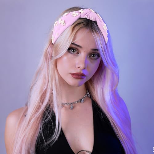 Purple Headband Bow Pearl Knotted Headbands for Women Girls Cute Fashion Wide Headbands for Women Non Slip Hairbands Head Bands for Women's Hair Bow Hair Accessories - color: Purple-03