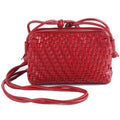 Woven Crossbody Bags for Women Handwoven Purses Vegan Leather Small Handbag Handmade Shoulderbag | Lightweight - color: Red