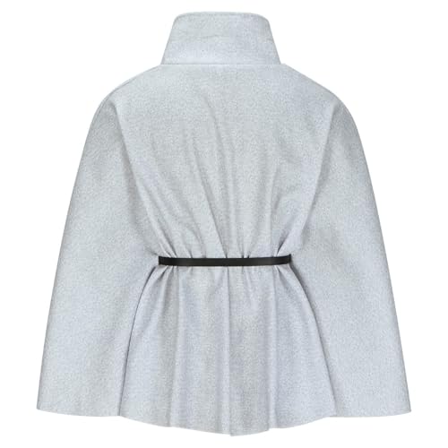 Zaswen Batwing Long Sleeve Cloak Coats for Women Fall Winter Stand Up Collar Oversized Cape Poncho Jackets with Belted - color: Grey, size: XX-Large