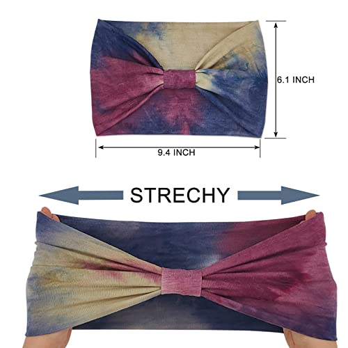 YONUF Wide Boho Headbands for Women Fashion Knotted Headband Yoga Workout Hair Accessories African Head Wrap Red Tie Dye 4 Pack - color: Red Tie Dye