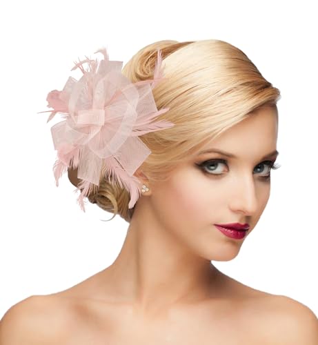 dressfan Womens Fascinator Hat Headpiece 20s Vintage Wedding Hair Accessories for Derby/Wedding/Cocktail/Tea Party - color: Dusty Pink