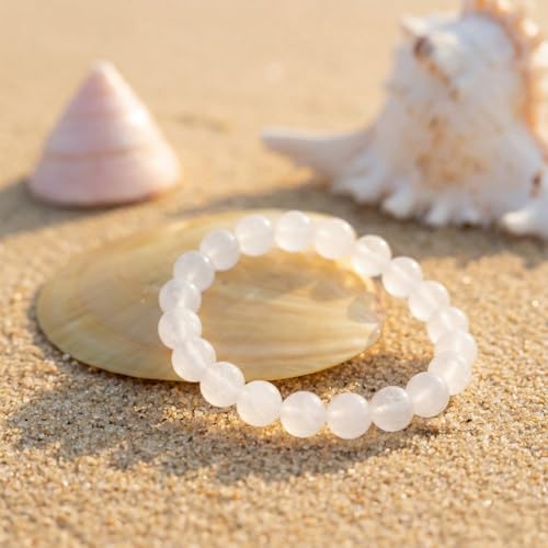 Crystal Bracelets, Bracelet for Women, Nature Crystal Stretch Elastic Bracelet, Nature Gemstone-8mm, Healing Stone Bracelets, Jewelry Gifts for Women, Holiday - color: White