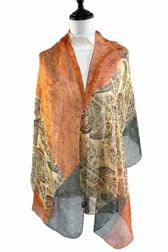 Xyueanlo Scarfs for Women Fashion Scarves Print Pattern Lightweight Sunscreen Scarf Wraps Shawls - color: Cashew Orange Green