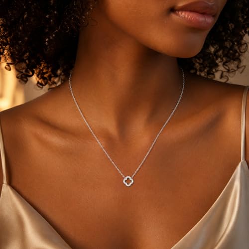 Dainty Gold Necklaces for Women Trendy Non Tarnish 14K Gold Plated Cubic Zirconia Necklace Layered Simple Cute Four Leaf Clover Choker Jewelry Birthday Gifts - color: Silver, style: Cable Small CZ