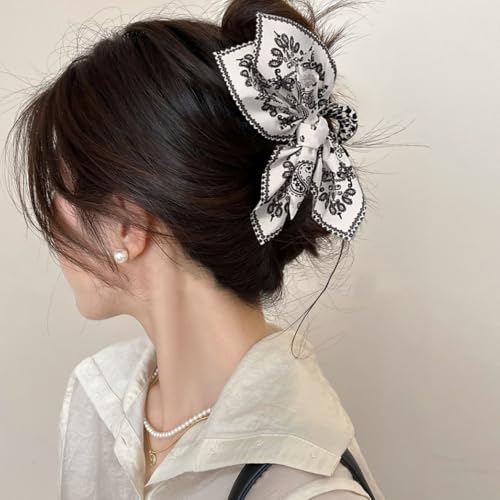 3 PACK Large Bow Western Hair Claw Clips,Boho Bandana Hair Bows Clips for WomenThick Hair Non-slip Hair Accessories for Girls - color: Black,White,Red