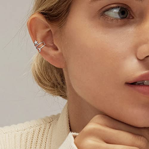 ChicSilver 925 Sterling Silver Ear Cuff Earrings Non Piercing Clip on Cartilage Cuff Earrings for Women - style: J: Star Moon
