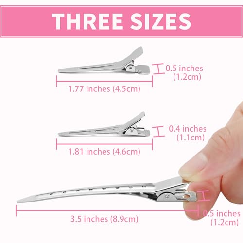 Mia Klein Metal Hair Clips For Women Styling 60-Piece Set | Silver Duckbill Clips with Storage Box | 3 Sizes (3.5"/1.81"/1.77") for Hair Styling, Roller Setting, Salon Use & DIY Crafts