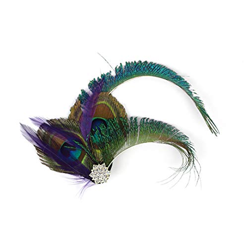 Fascinator Peacock Feather Hair Clips Flapper Headband Art Deco 20's Accessories for Women - color: 11green