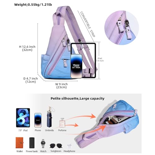 KL928 Sling Bag - Small Crossbody Backpack Shoulder Casual Daypack Rucksack for Men Women - color: 6881mr-palepurple+skyblue