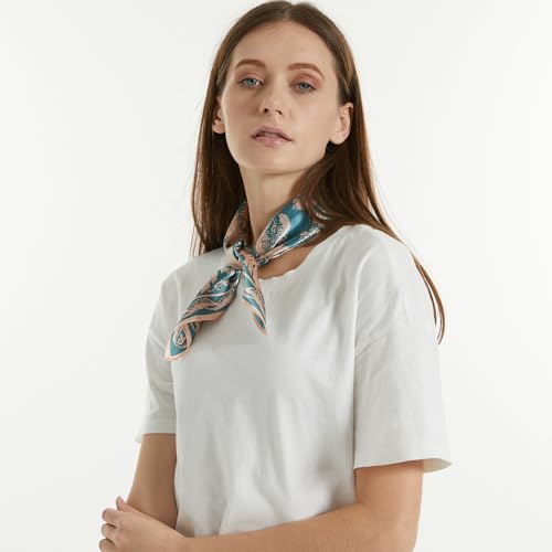 FONYVE 100% Mulberry Silk Scarfs for Women-Lightweight Square Satin Head Scarf-Small Silk Hair Scarf for Sleeping 21"x21" - color: 06 Leaves Green With Pink Edge