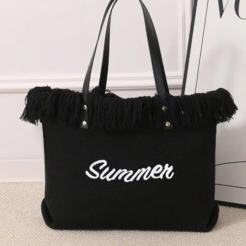 Personalized Embroidered Bridesmaid Tote Bag, Custom Large Women Vaction Travel - color: Deep Black
