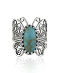Filigranist Sterling Silver Filigree Art Butterfly Women Cocktail Ring with Gemstones - color: Turquoise