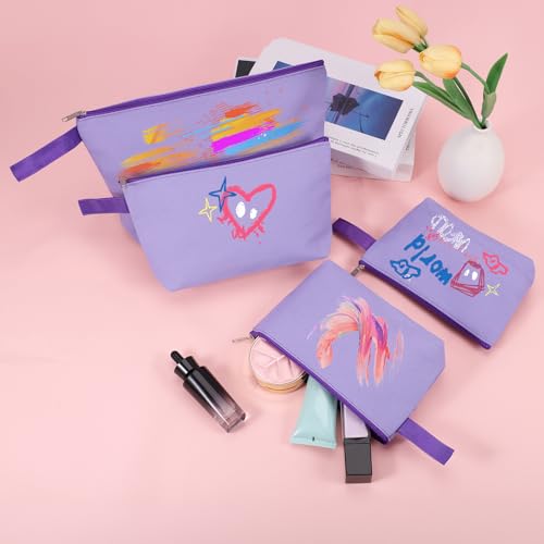 10 Pieces Cotton Canvas Makeup Bag with Bottom and Strap, Multi-Purpose Cosmetic Bag with Zipper Travel Toiletry Pouch, Blank DIY Craft Bag (Purple, S) - color: Purple, size: S