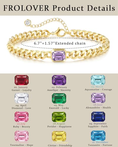 Birthstone Gold Bracelets for Women Non Tarnish Trendy 14k Gold Plated Bracelet Dainty Charm Emerald Bracelets Stack Cuban Link Friendship Bracelets Jewelry Gifts for Birthday/Valentine's Day - color: 06. June(Alexandrite)