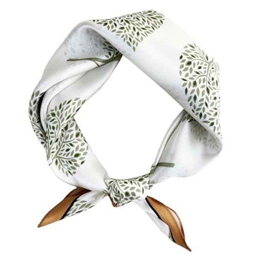 Women's Small 21 inch 100% Silk Scarf Bandana for Head Neck Hair | 100% Mulberry Silk Lightweight Designs Gift-Ready Packaging For Hair Fashion 21"x21" Printed - color: 106white Khaki