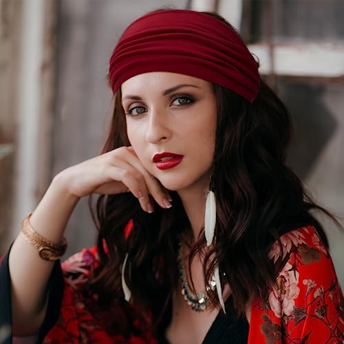 S&N Remille Wide Headbands for Women, Large Hairband, Elastic Non-Slip Headband Twist Knotted Accessories, Yoga Workout Vintage Hair 3 Pack (Colour-6) - color: Colour-6