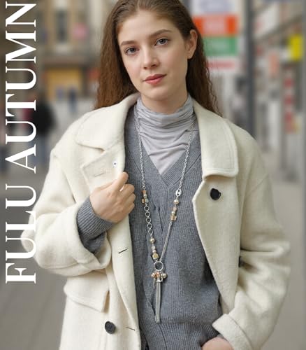 FULU AUTUMN Long Necklaces for Women Trendy Long Chunky Beaded Necklace Boho Fashion Costume Jewelry Mothers Day Gifts for Her - color: 95-Champagne