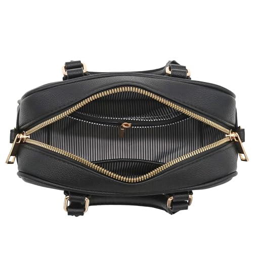 FashionPuzzle Mini PU Leather Satchel Purse Top Handle Crossbody Bag - color: Black