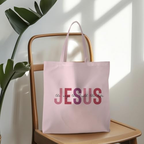 Jesus Tote Bag, Christian Tote Bags for Women, Religious Reusable Grocery Bags - color: Pink