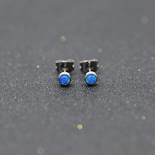 G23 Titanium Opal Stud Earrings for Women Girls Hypoallergenic Earring with 4mm 5mm Birthstone for Sensitive Ear Fashion Women's Jewelry(2pcs) - color: Blue Pacific, size: 4mm