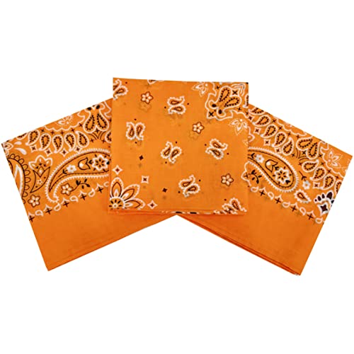 Bandanas for Women and Men，3 Pack Super Soft Thin 60s Preium Cotton 22 inch Handkerchiefs - color: 3 Pack-orange