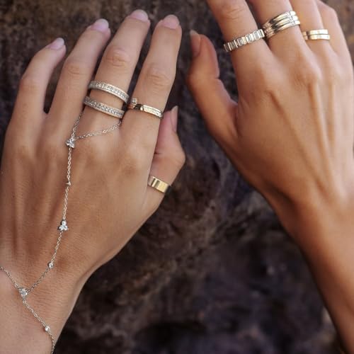 Silver Gold Ring Hand Chain Bracelet for Women non Tarnish Star Dainty Bracelets Hand Chain Ring Stackable Chains Bracelet - color: silver2