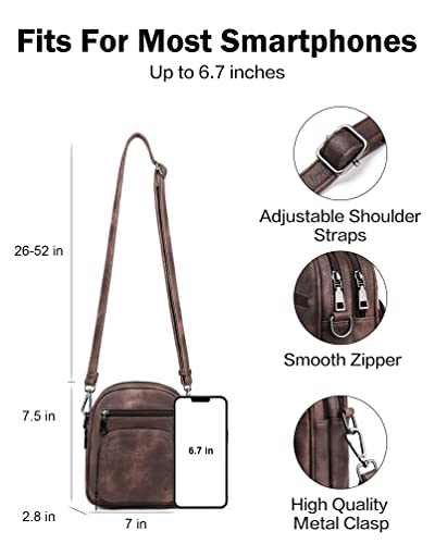 FADEON Small Purses for Women Crossbody Bags, Designer PU Leather Mini Cross Body Purse Travel Shoulder Bag Card Slots - color: Coffee Brown Retro Style