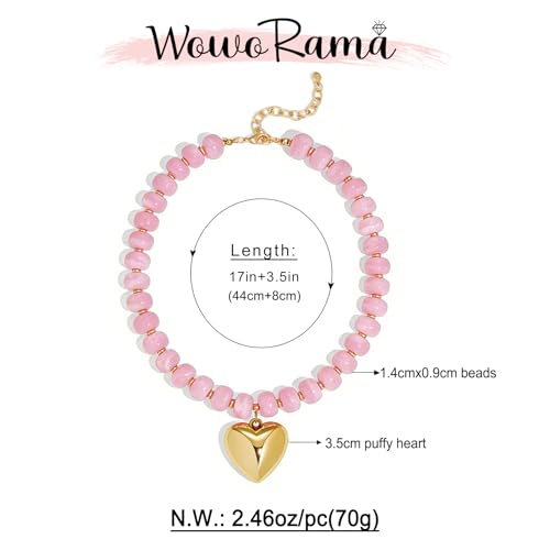 WOWORAMA Chunky Heart Necklaces for Women Colorful Resin Beaded Choker Necklace Gold Puffy Heart Statement Necklace Trendy Acrylic Choker Jewelry - color: Pink
