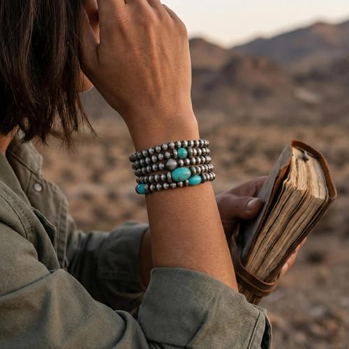 Coiris 5 Pcs Navajo Pearls Bracelet for Women Turquoise Boho Vintage Montana Western Bracelets Native American Jewelry - style: Turquoise