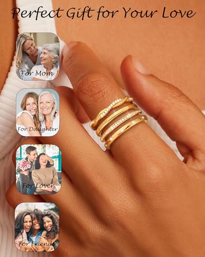 TOBENY Stackable Silver Gold Rings for Women Non Tarnish 14K Gold Plated Cubic Zirconia Ring Set Trendy Dainty Engagement Wedding Bands Thumb Rings Stacking Promise Statement Rings Jewelry Size 6-10 - color: 02-4Pcs Gold Stacking Rings