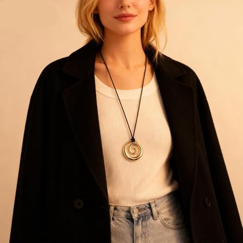 Frodete Statement Necklace for Women Chunky Gold Necklaces Long Pendant Necklace Boho Necklaces Gold Pendant Jewelry Cowboy Chic Style Cowgirl Outfit - color: Z11:Spiral Pendant necklace