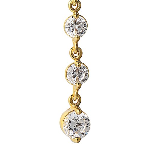 COOLSTEELANDBEYOND Belly Chain Belly Button Ring Body Jewelry Piercing Navel Ring with Long Dangle Cubic Zirconia - color: B-Metal Color:18K Gold-Plated; Stone Color:White